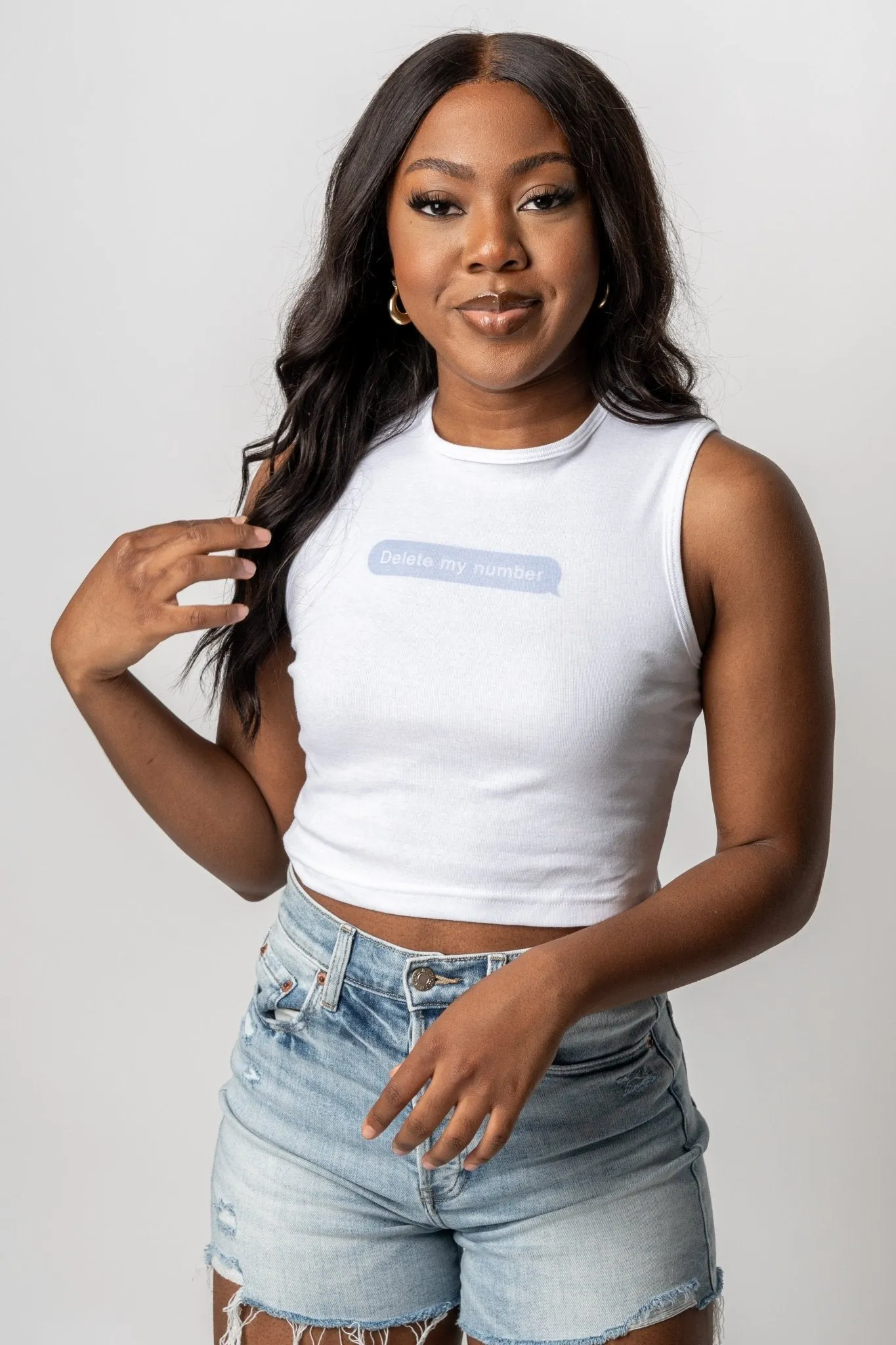 Delete my number crop tank top white