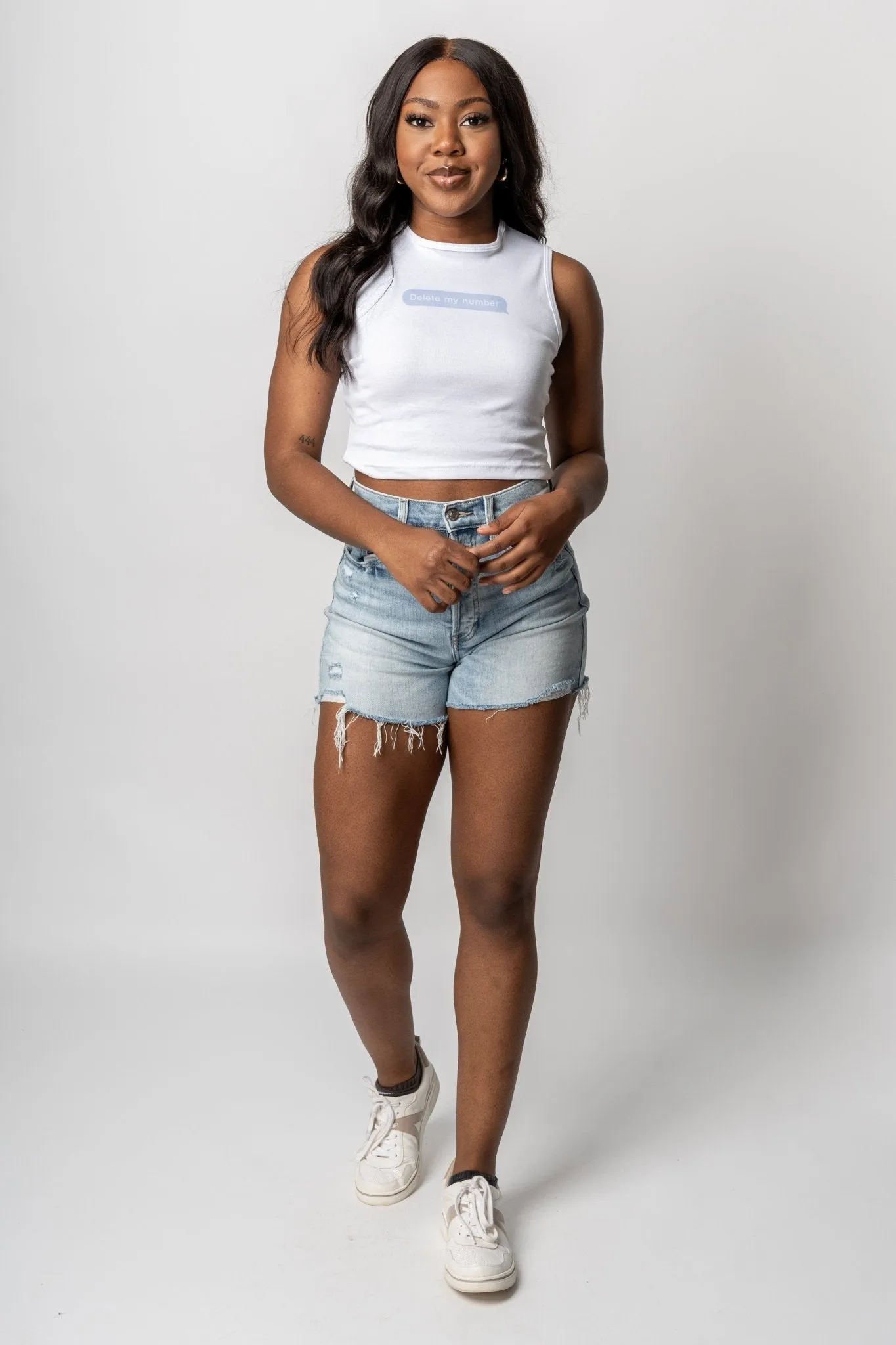 Delete my number crop tank top white