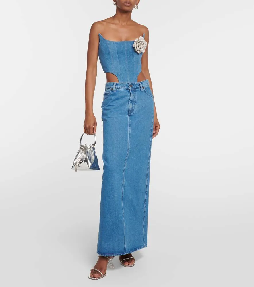 Denim bustier with floral appliqué GIUSEPPE DI MORABITO, blue