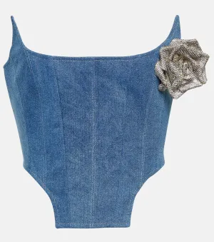 Denim bustier with floral appliqué GIUSEPPE DI MORABITO, blue