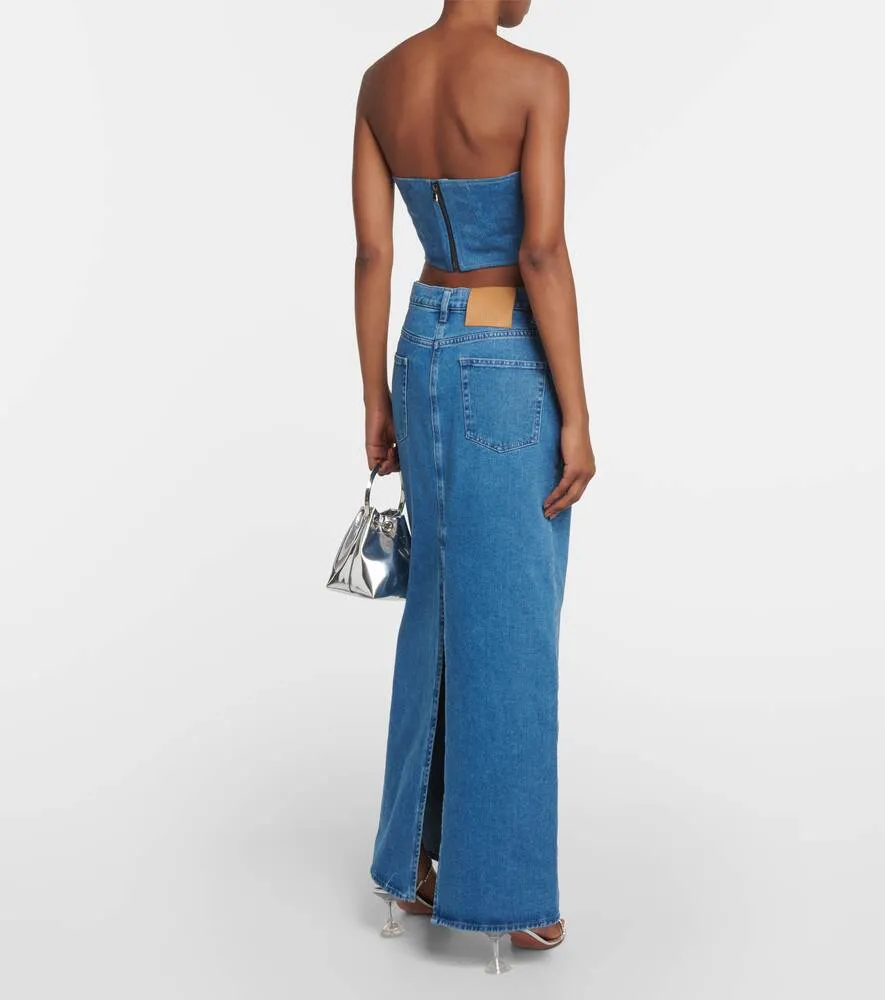 Denim bustier with floral appliqué GIUSEPPE DI MORABITO, blue