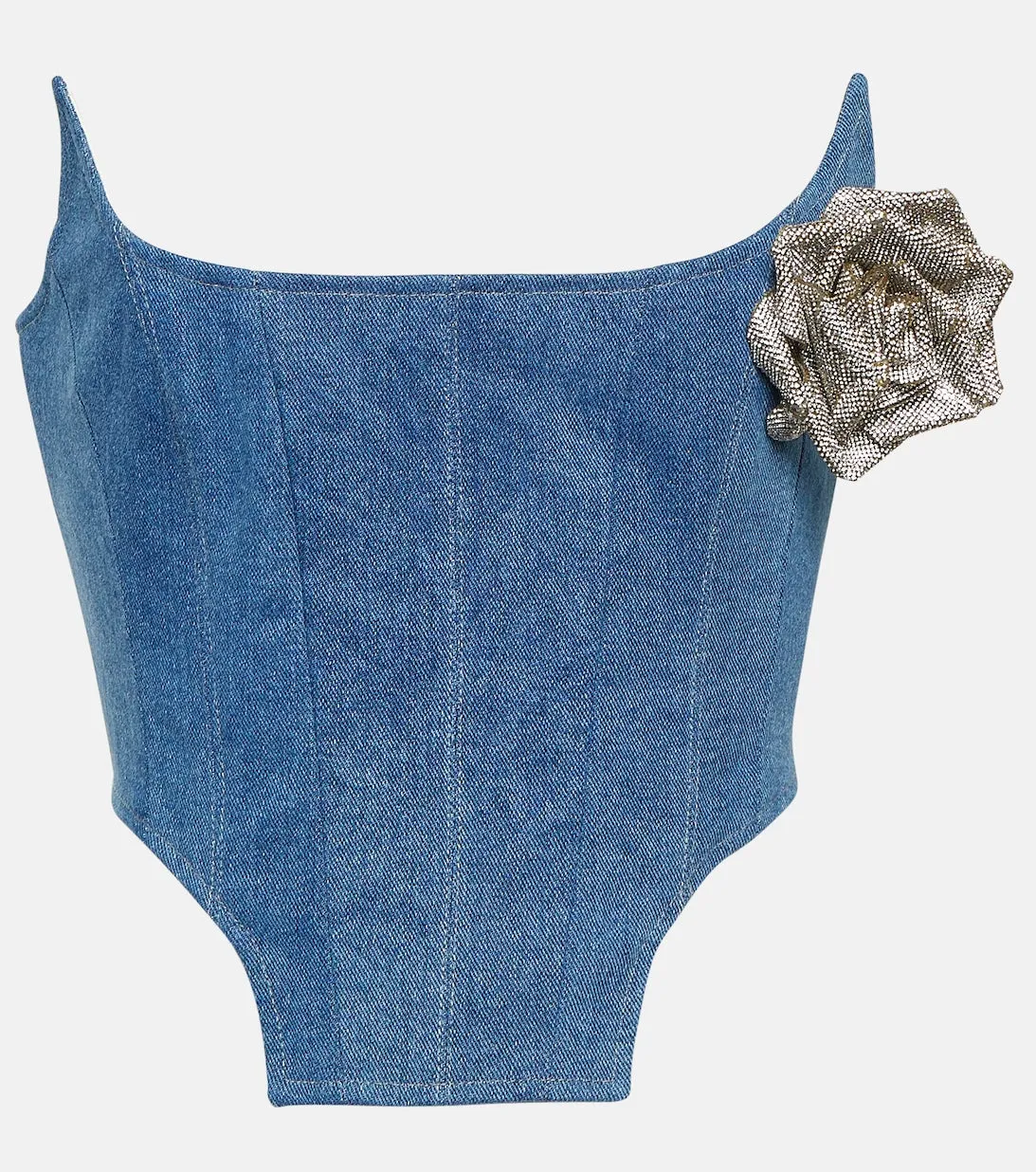 Denim bustier with floral appliqué GIUSEPPE DI MORABITO, blue