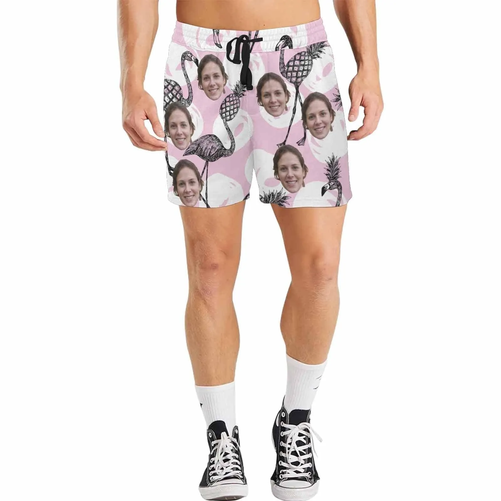 Design Your Own Swim Trunks with Custom Face Personalized Flamingos Pineapple Men's Quick Dry Swim Shorts