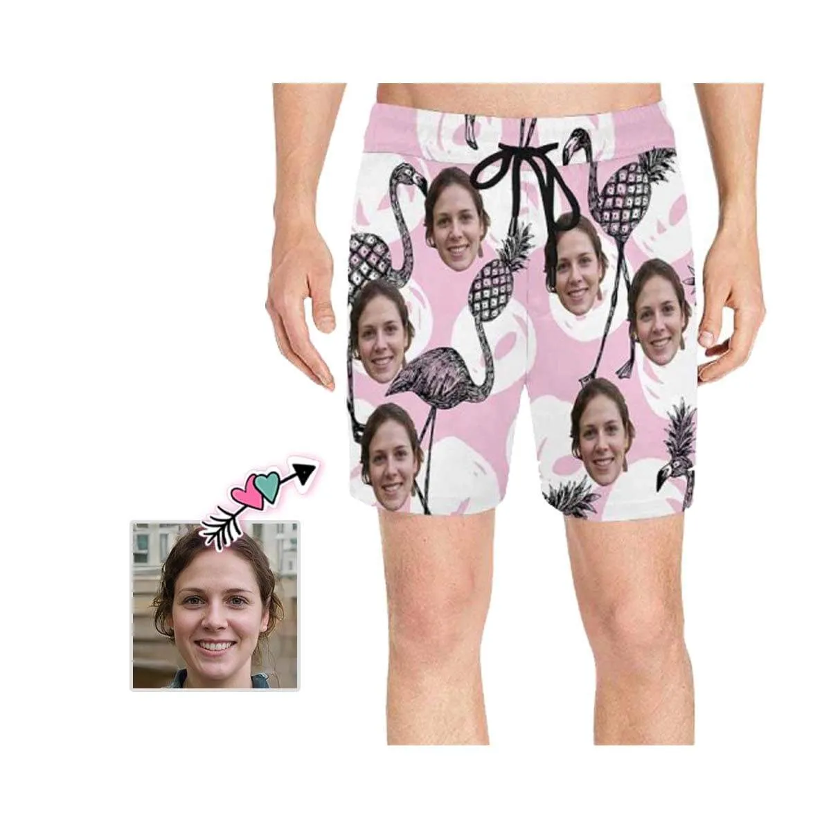 Design Your Own Swim Trunks with Custom Face Personalized Flamingos Pineapple Men's Quick Dry Swim Shorts