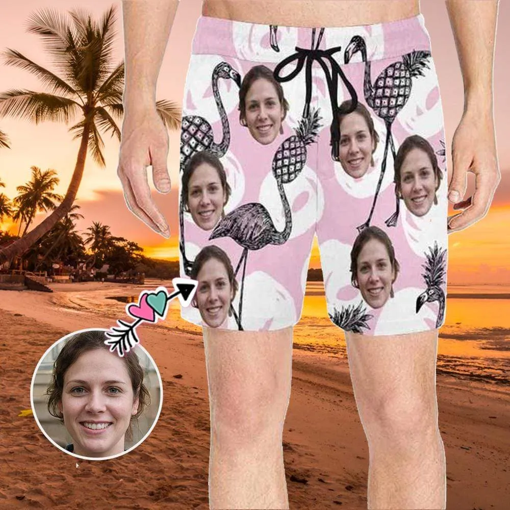 Design Your Own Swim Trunks with Custom Face Personalized Flamingos Pineapple Men's Quick Dry Swim Shorts