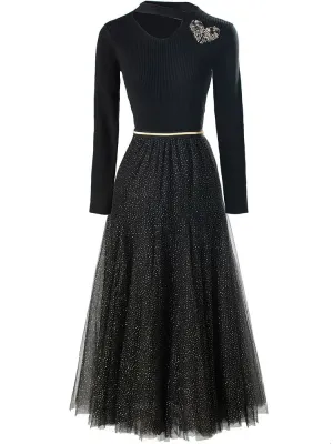 Diamonds Beaded Elastic Waist Skirt Dress