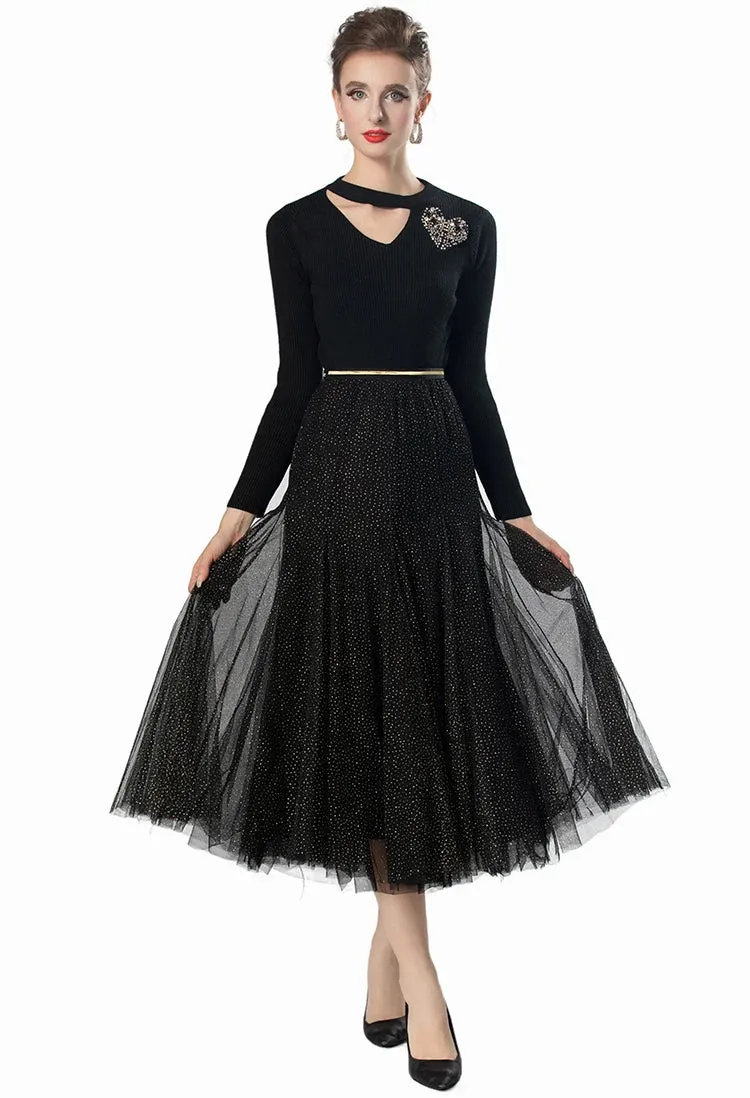 Diamonds Beaded Elastic Waist Skirt Dress