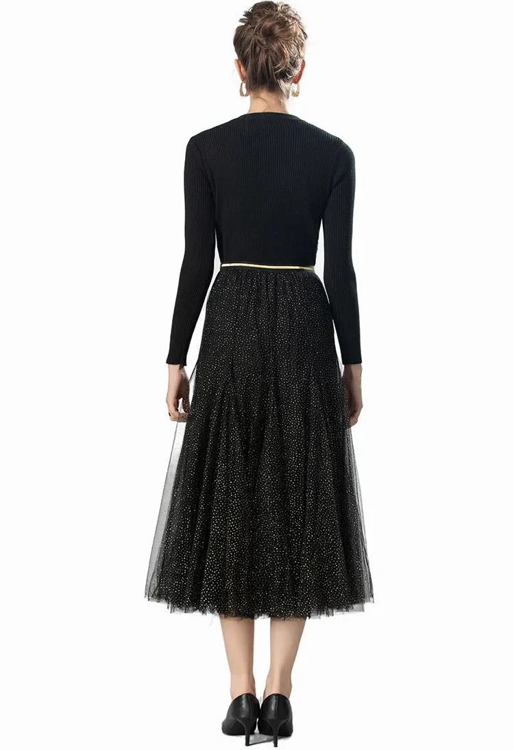 Diamonds Beaded Elastic Waist Skirt Dress