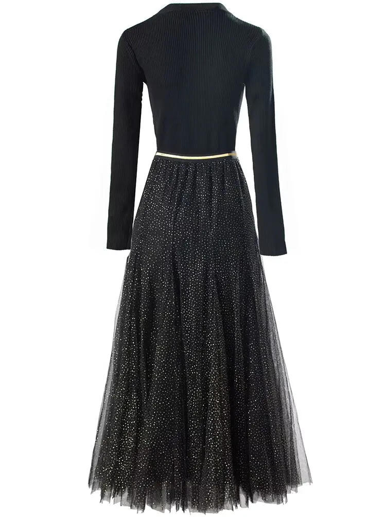 Diamonds Beaded Elastic Waist Skirt Dress