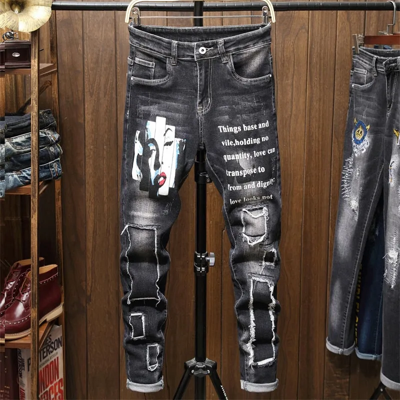 Distressed Patchwork Black Denim Jeans
