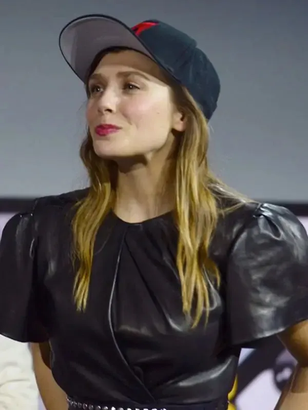 Doctor Strange 2022 Elizabeth Olsen Peplum Top Leather Jacket for Women