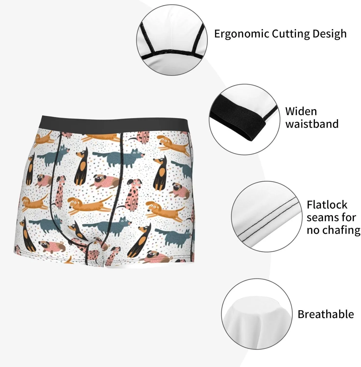 Dogs Pug Print Boxer Briefs For Men Breathable Underwear-