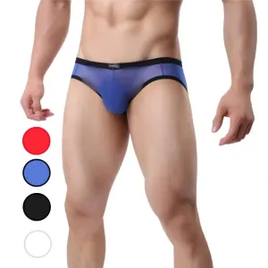 DomiGe Men's Sheer Briefs with Contoured Pouch and Logo Waistband