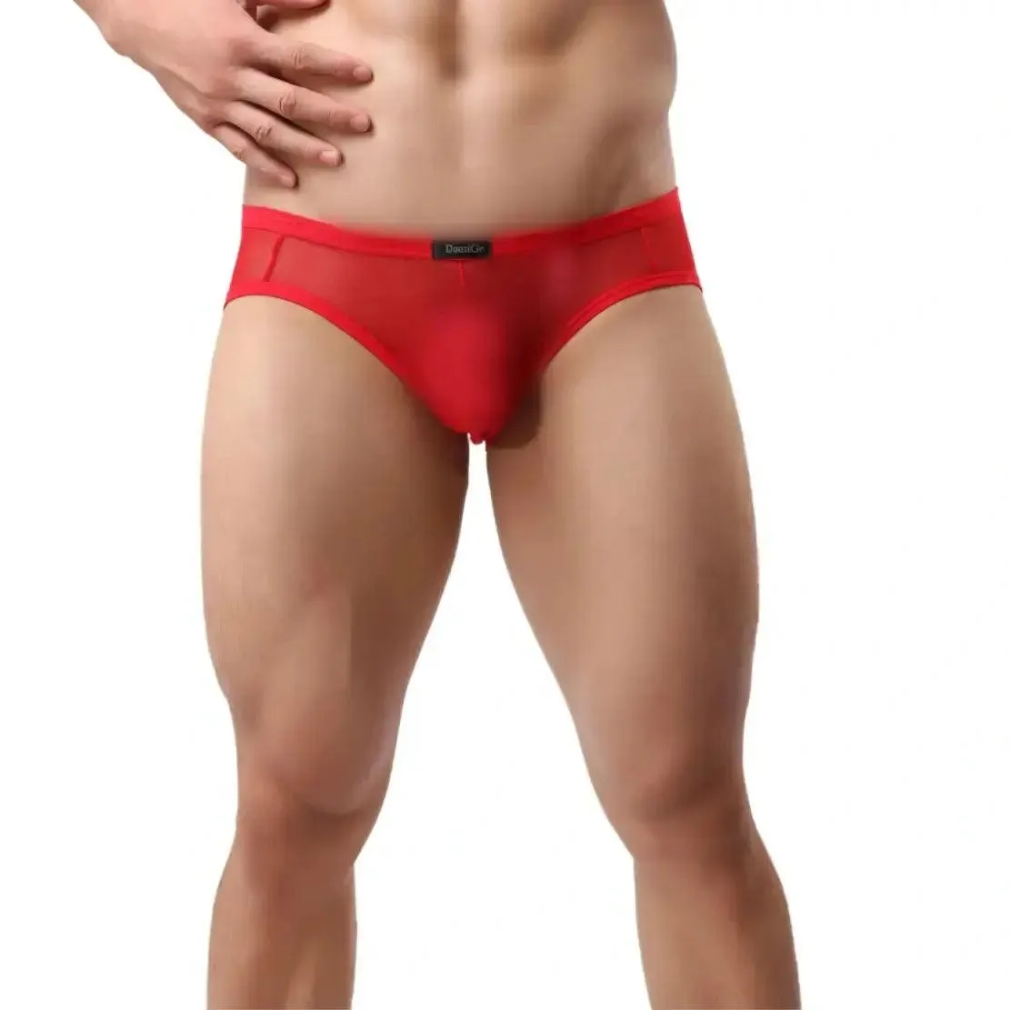 DomiGe Men's Sheer Briefs with Contoured Pouch and Logo Waistband
