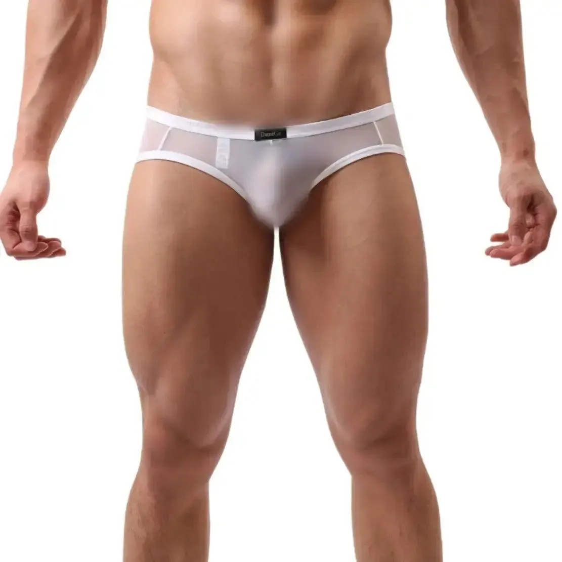 DomiGe Men's Sheer Briefs with Contoured Pouch and Logo Waistband