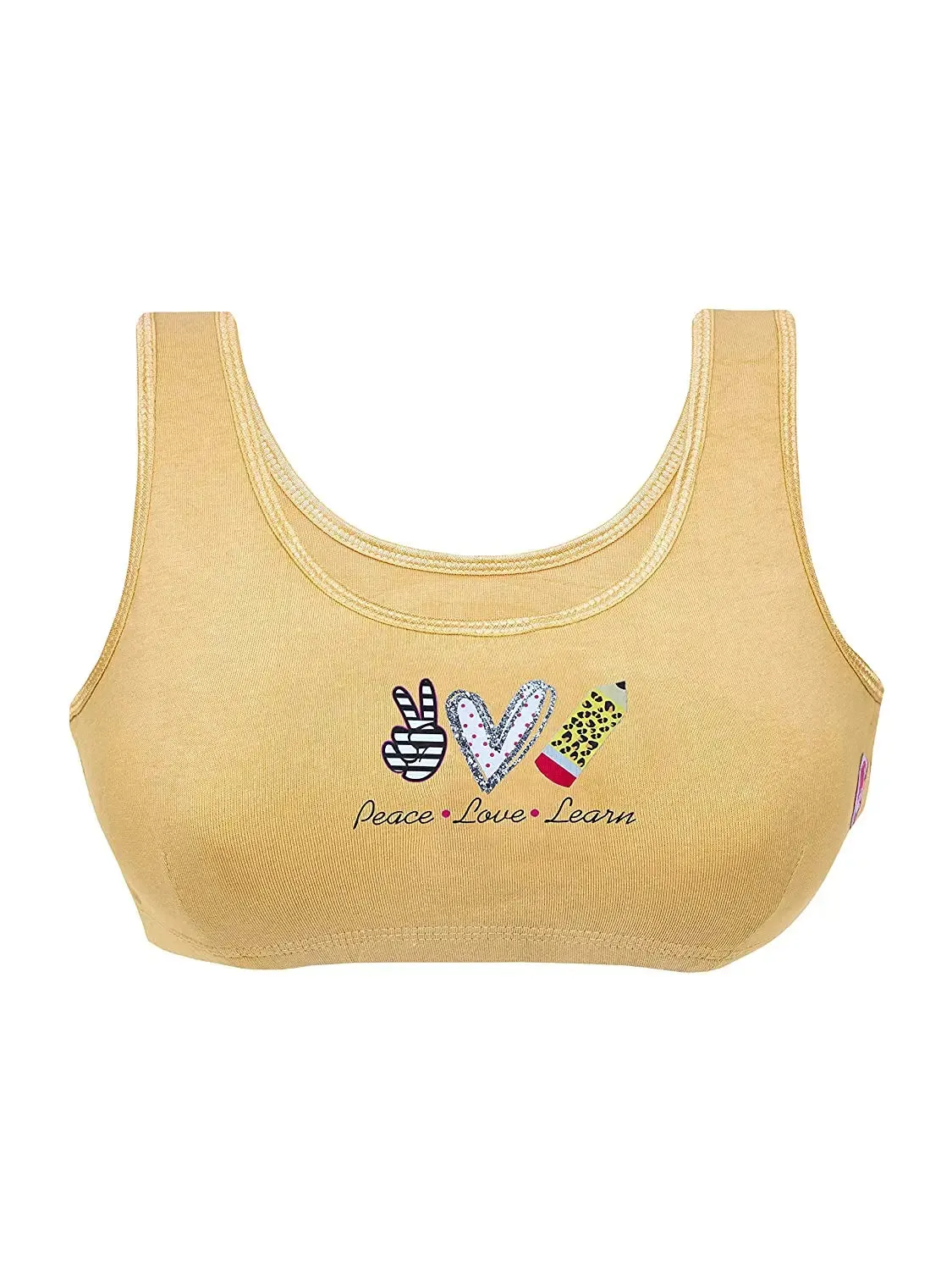 Double-Layer Broad Strap Cotton Sports Bra | Non-Padded Bra | Printed Skin & Black Bra