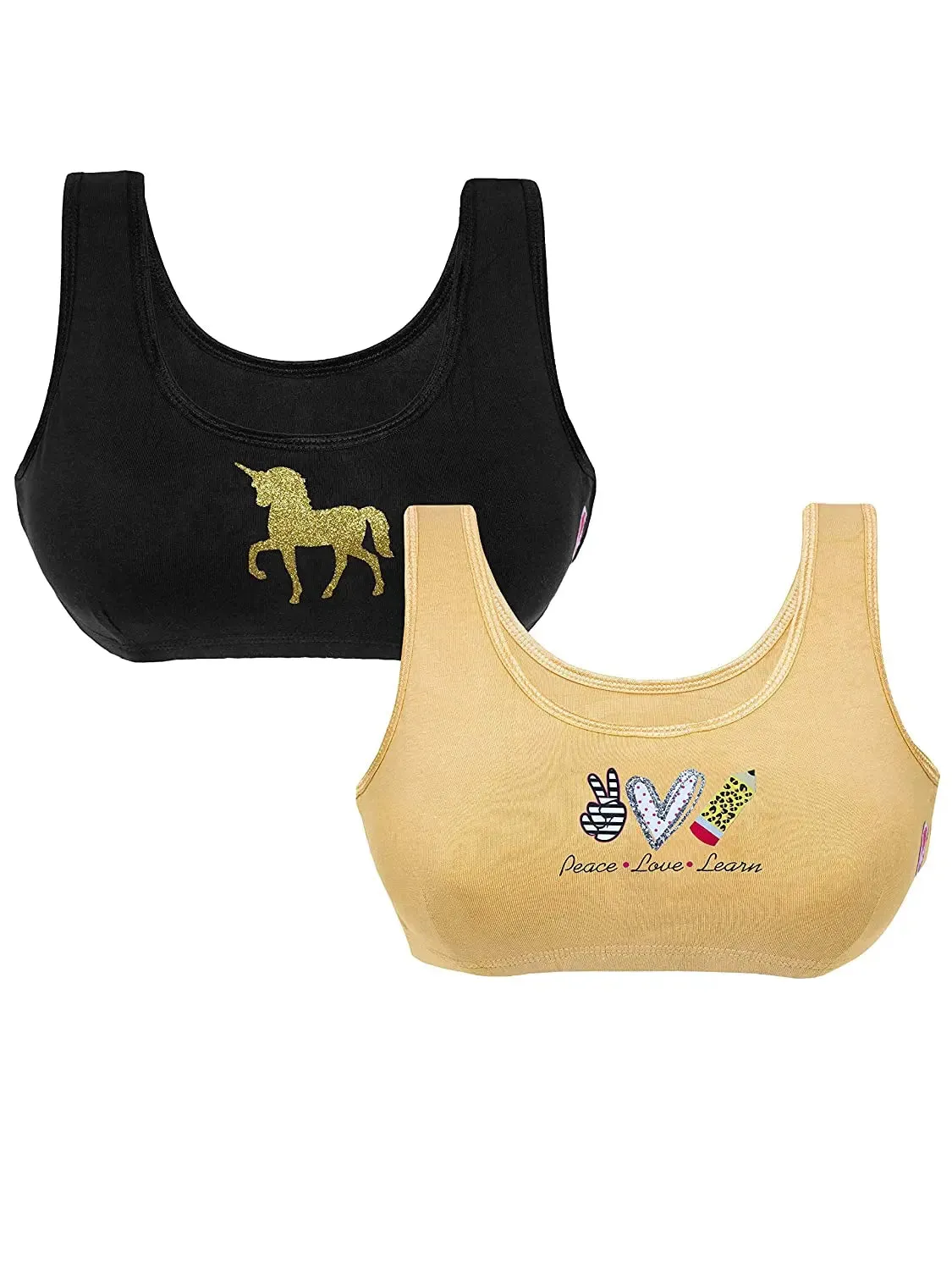 Double-Layer Broad Strap Cotton Sports Bra | Non-Padded Bra | Printed Skin & Black Bra
