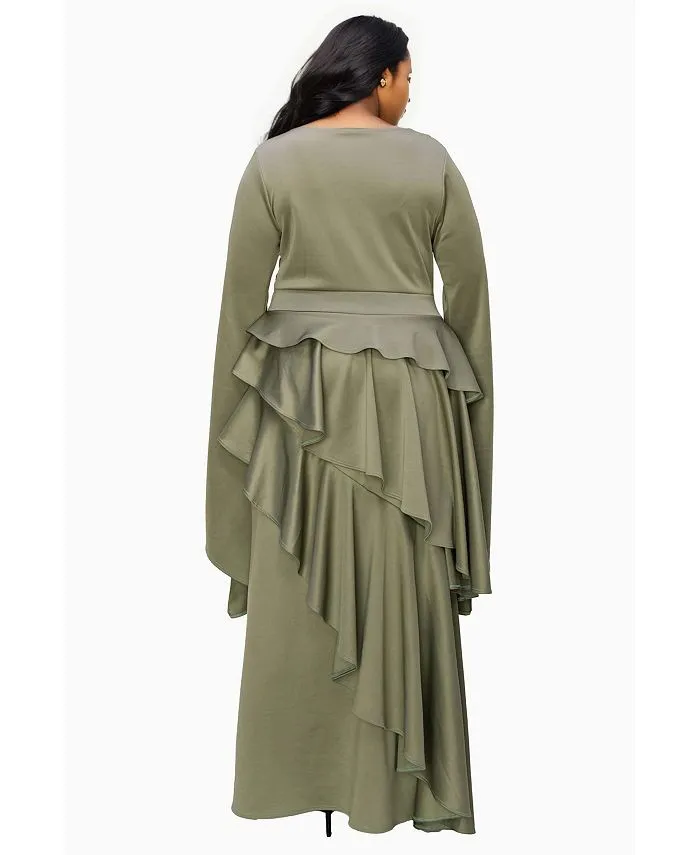 Dramatic Zeta Plus Size Ruffle Dress L I V D Green