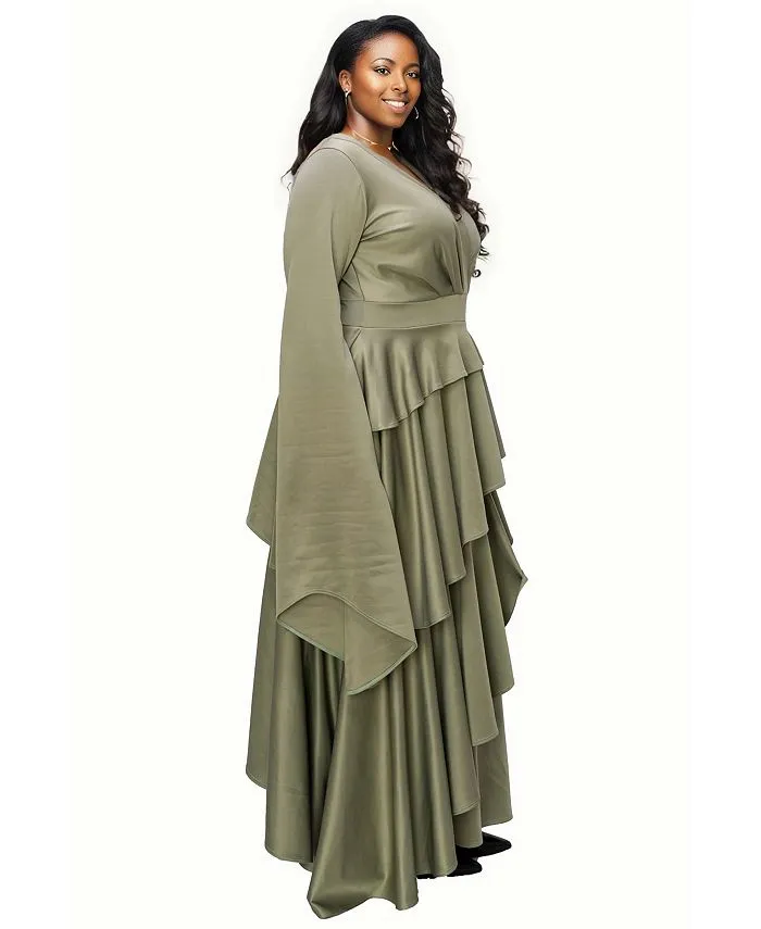 Dramatic Zeta Plus Size Ruffle Dress L I V D Green