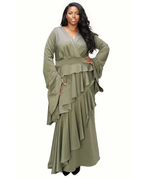 Dramatic Zeta Plus Size Ruffle Dress L I V D Green