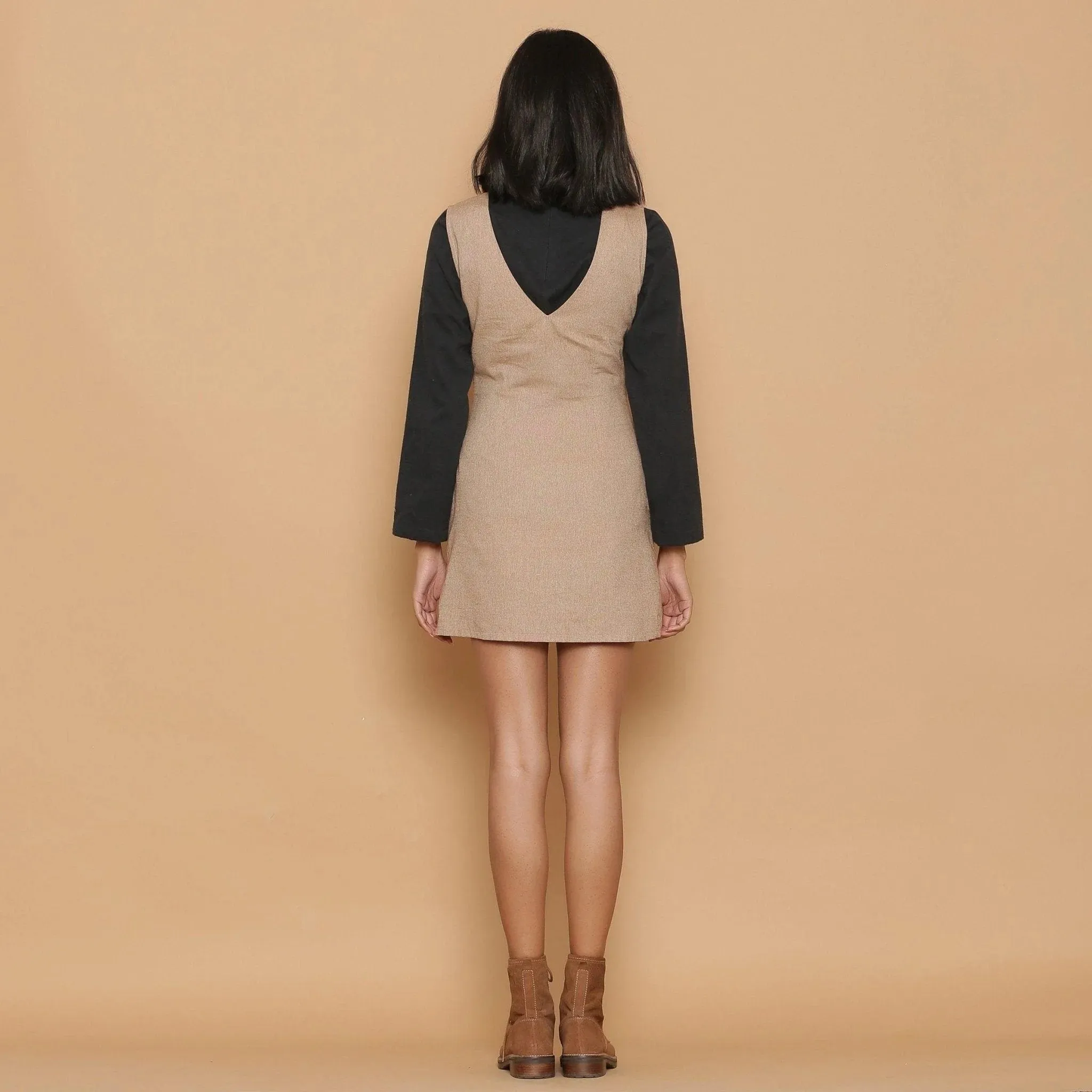 Dusk Brown Cotton Deep Neck Mini Sheath Dress
