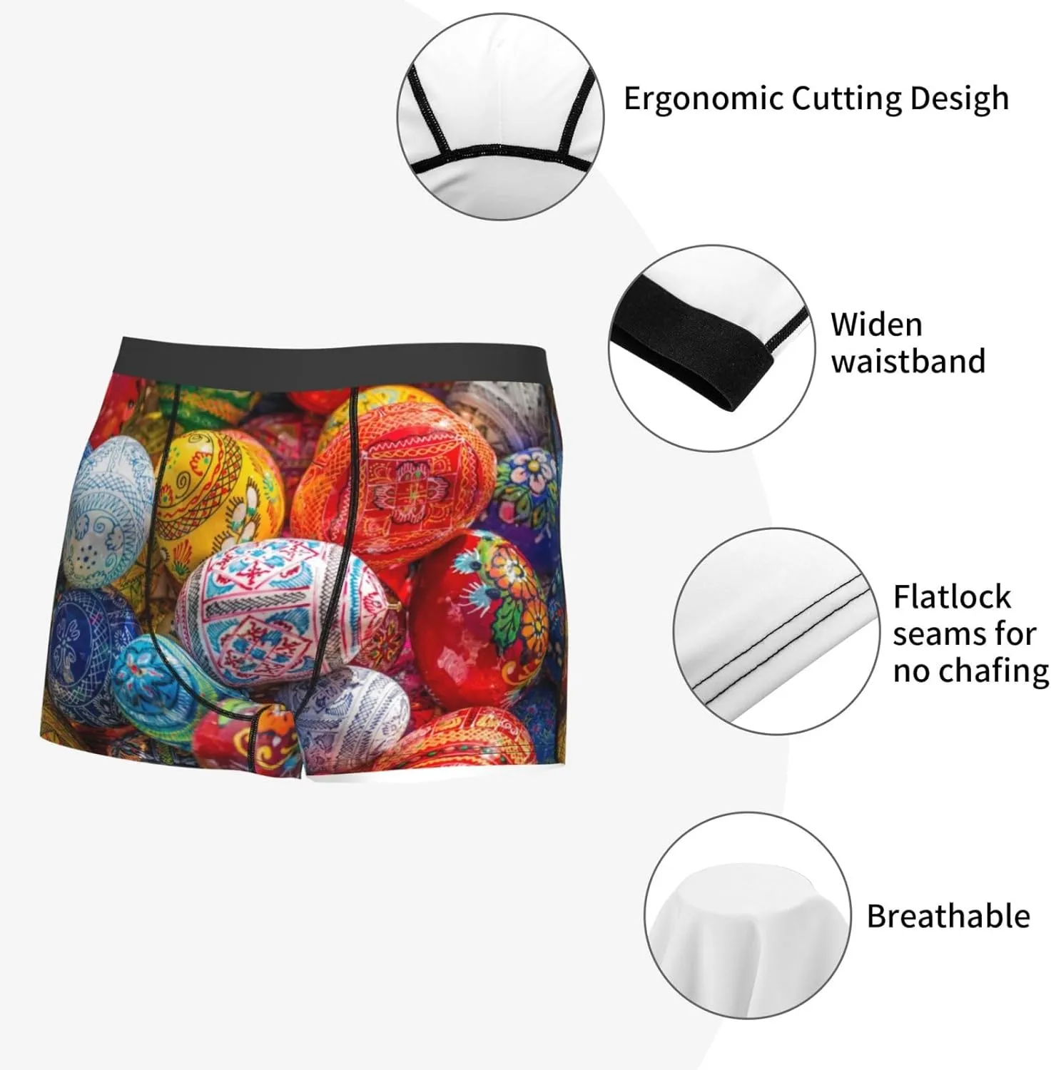 Easter Eggs Print Boxer Briefs For Men Breathable Underwear-