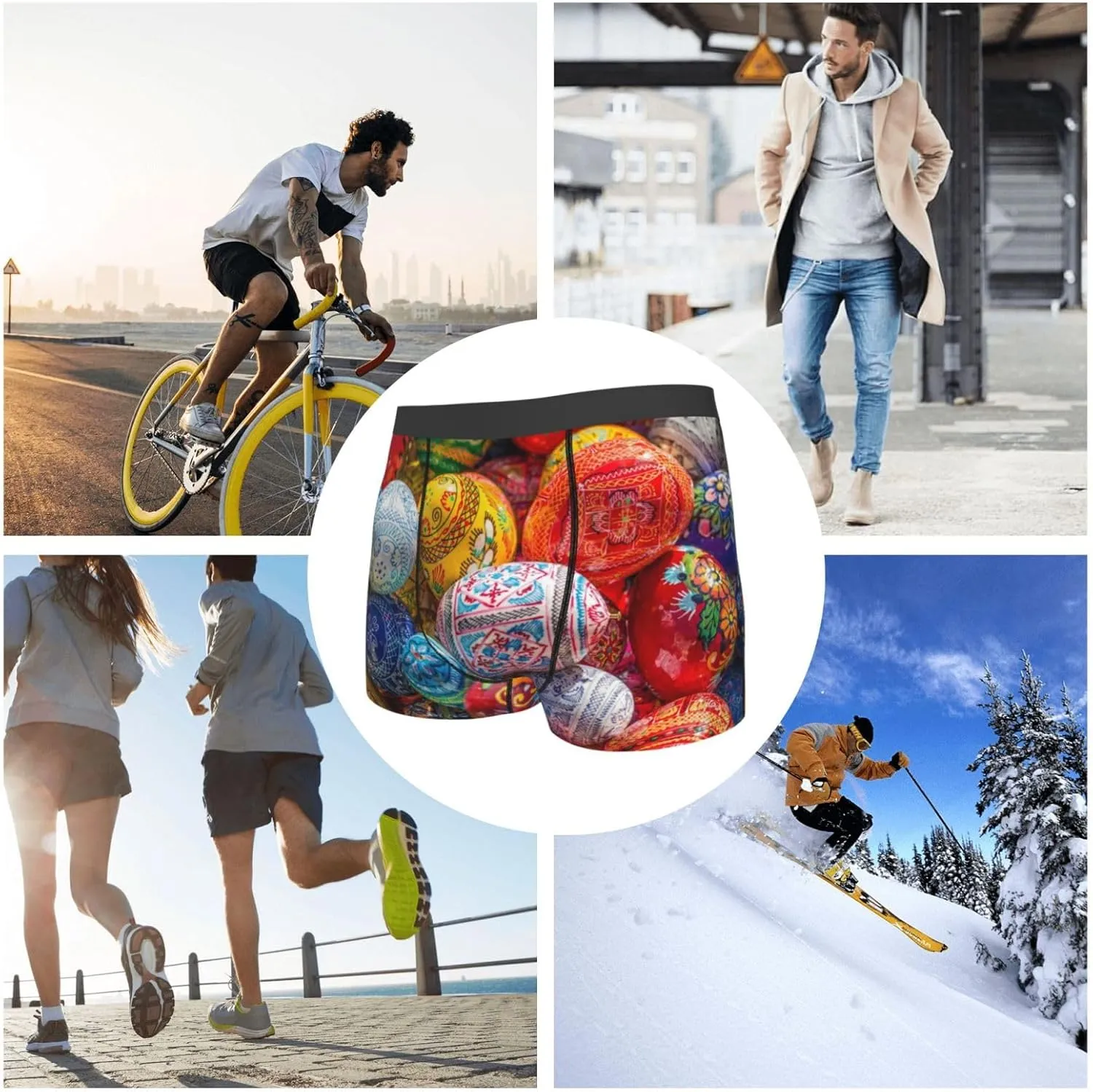 Easter Eggs Print Boxer Briefs For Men Breathable Underwear-