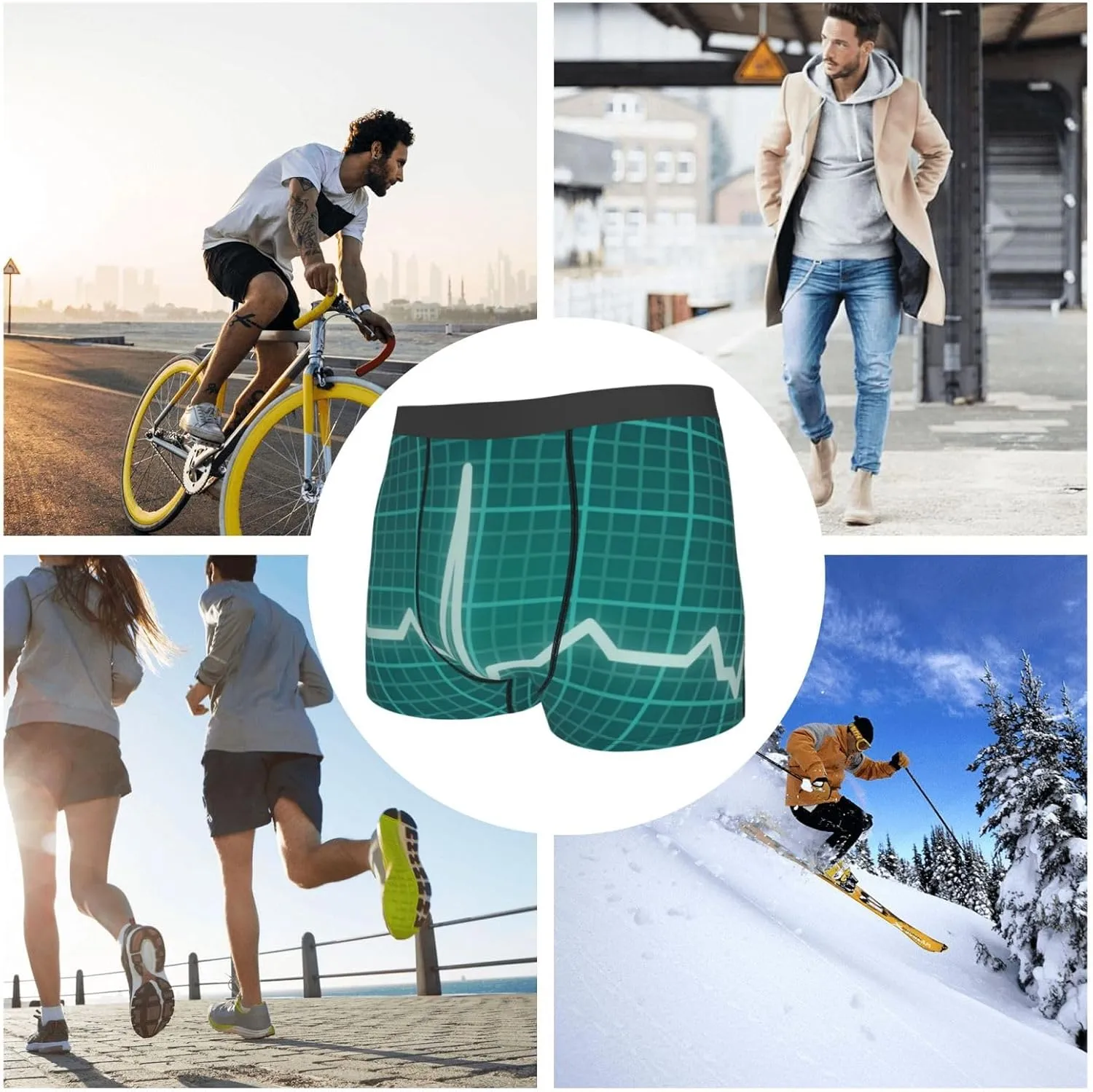 Ecg Wave Print Boxer Briefs For Men Breathable Underwear-