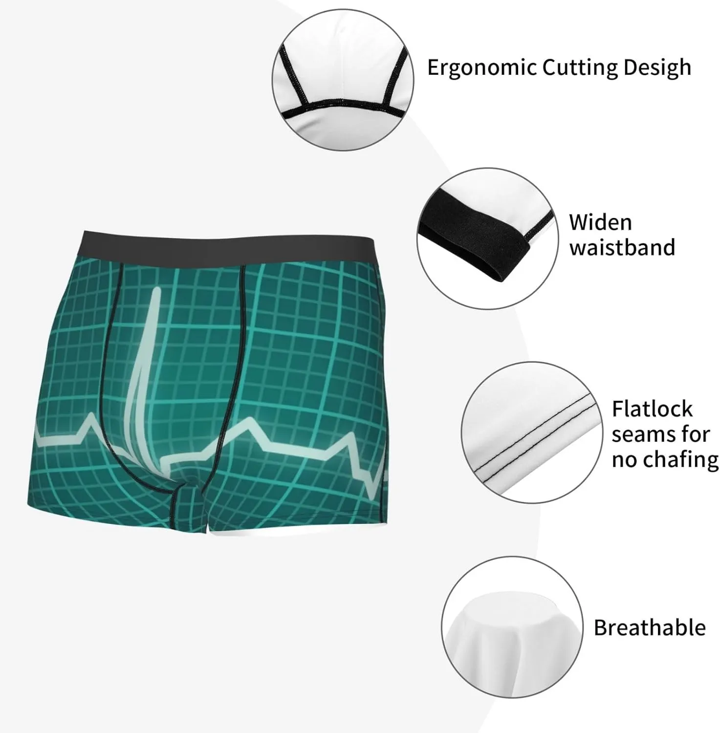 Ecg Wave Print Boxer Briefs For Men Breathable Underwear-