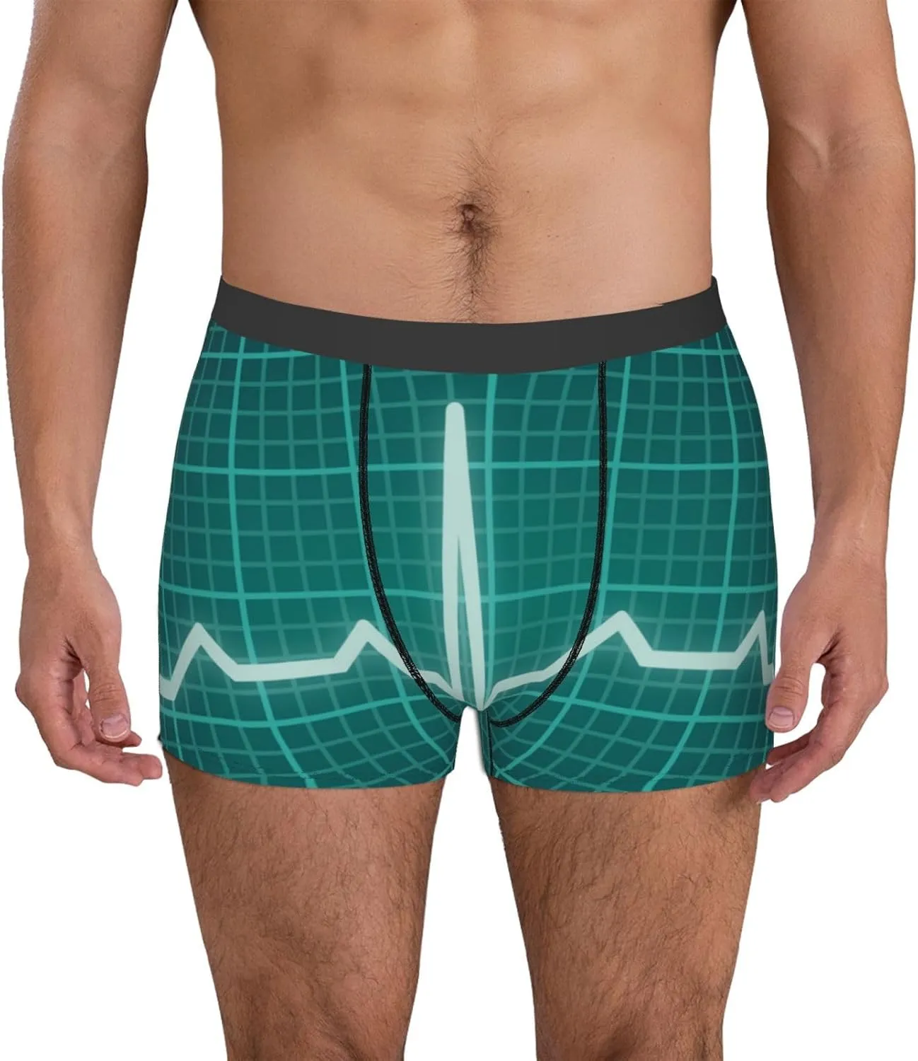 Ecg Wave Print Boxer Briefs For Men Breathable Underwear-