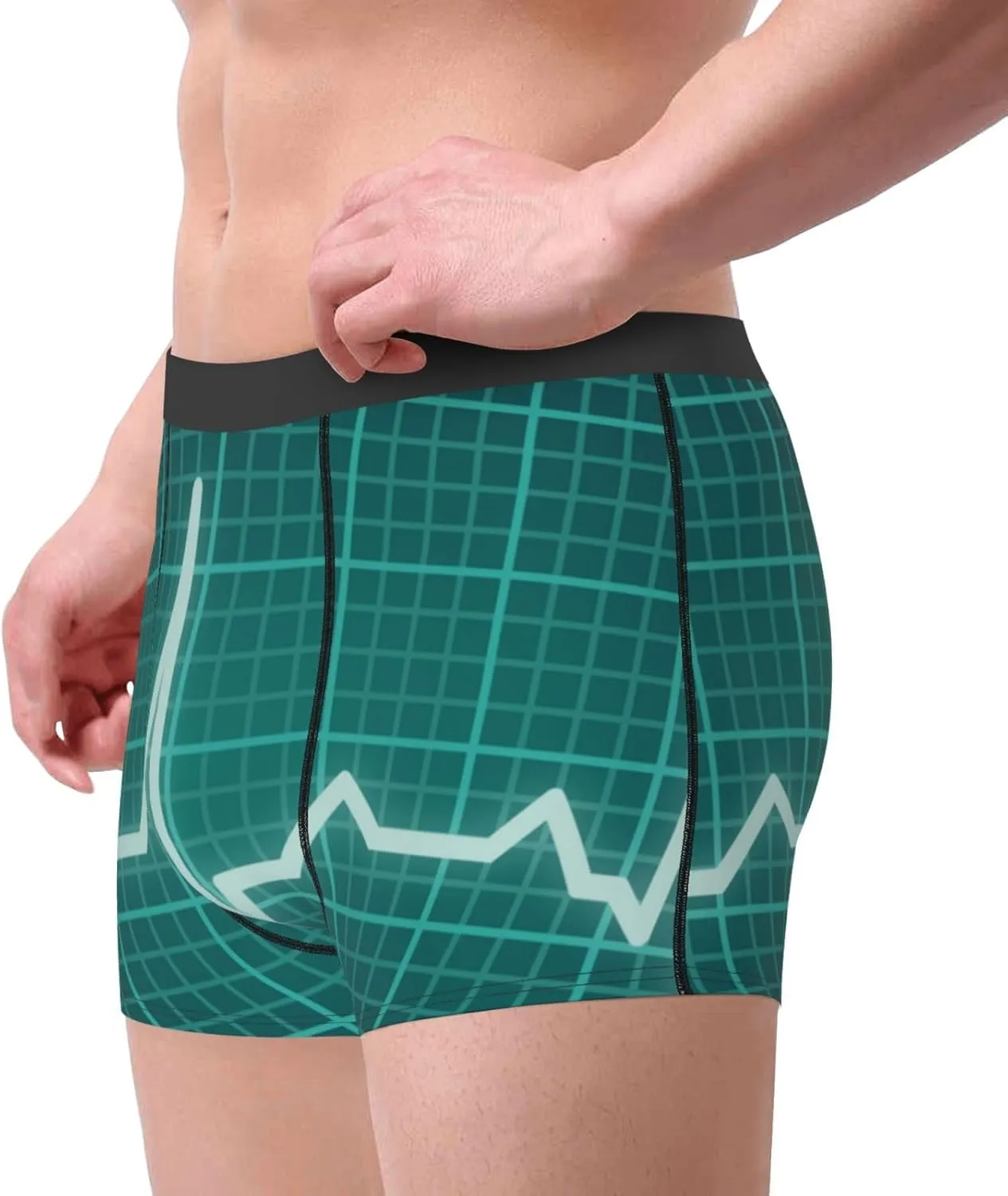 Ecg Wave Print Boxer Briefs For Men Breathable Underwear-