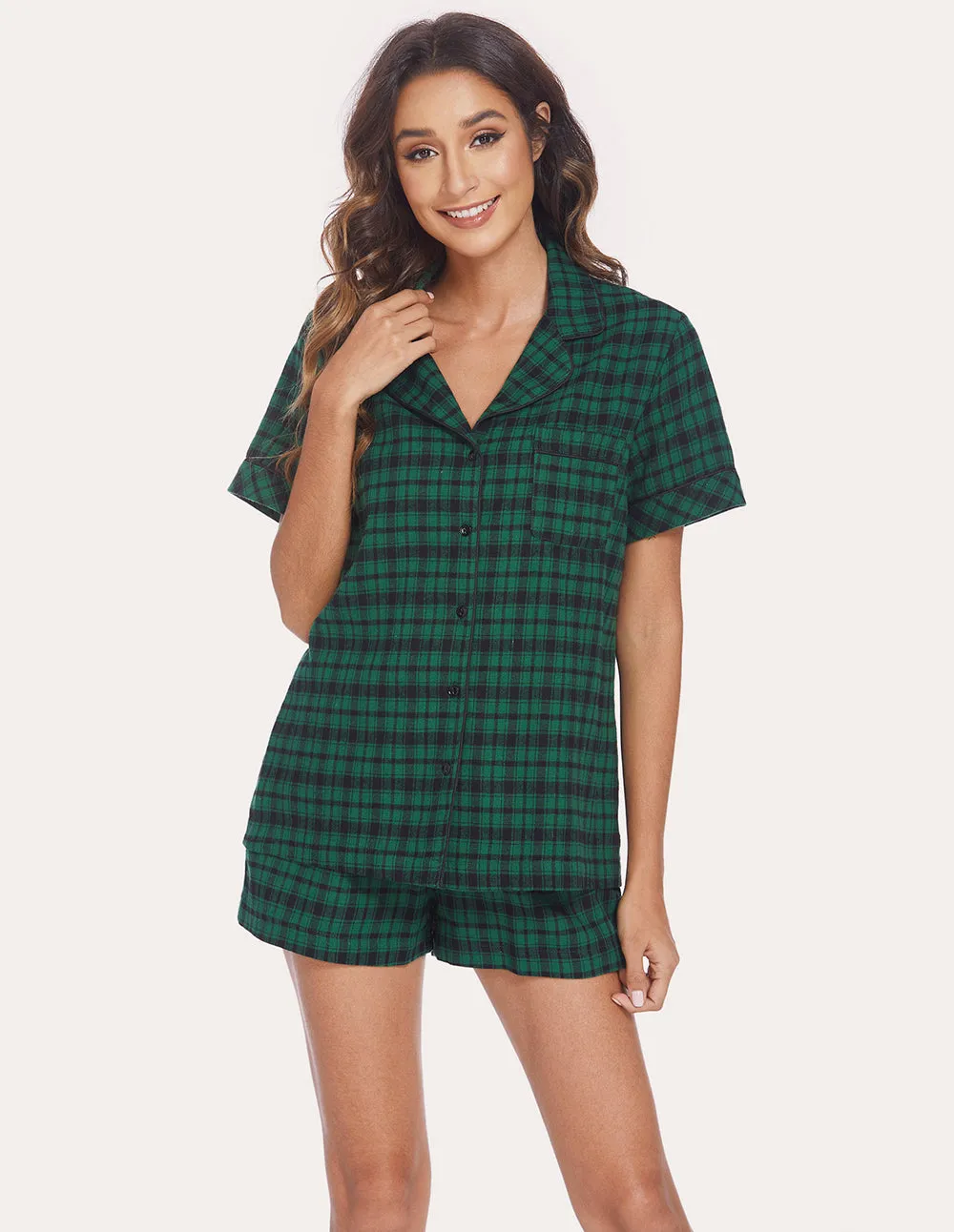 Ekouaer Soft Cotton Plaid Pajamas Set (US Only)