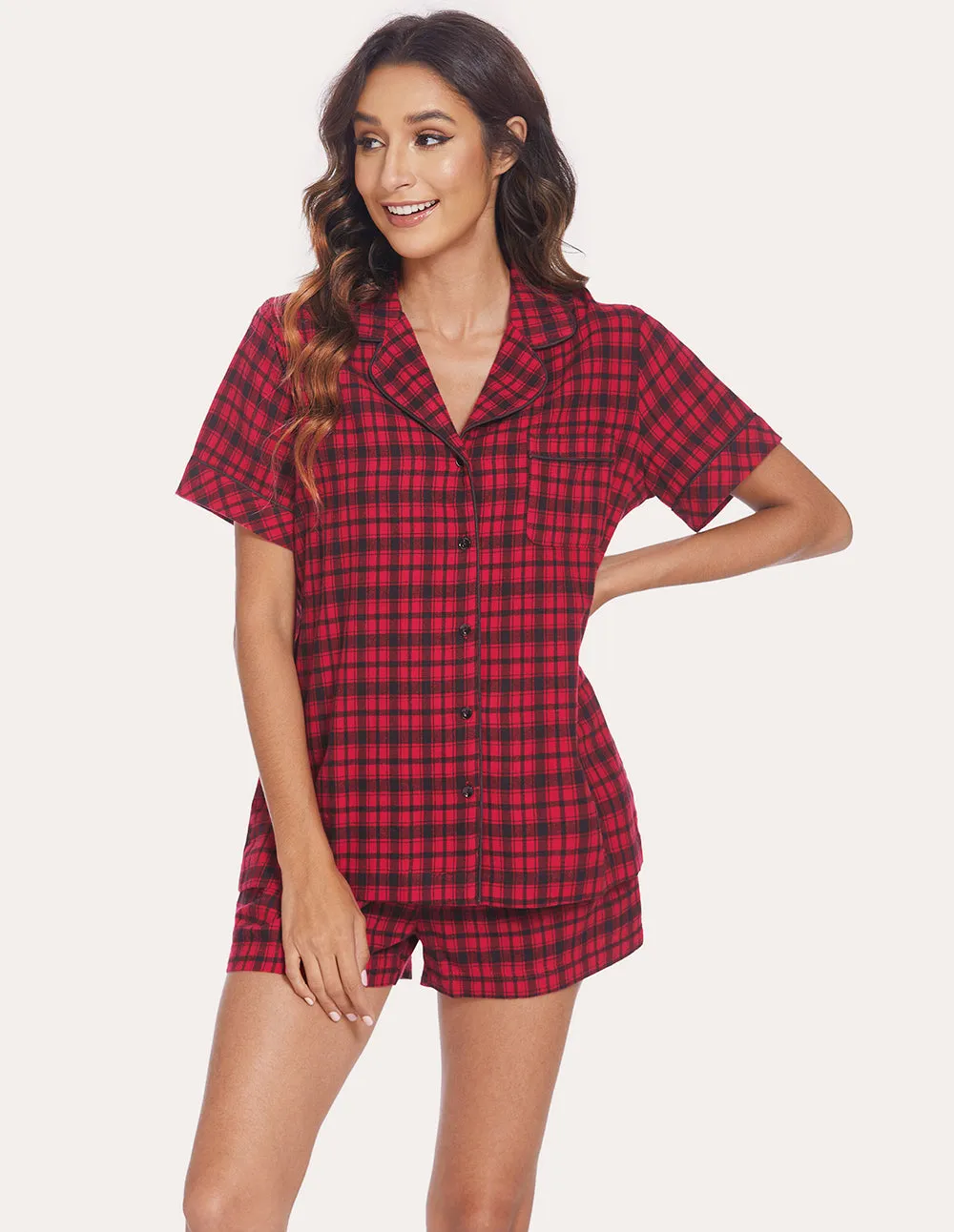 Ekouaer Soft Cotton Plaid Pajamas Set (US Only)