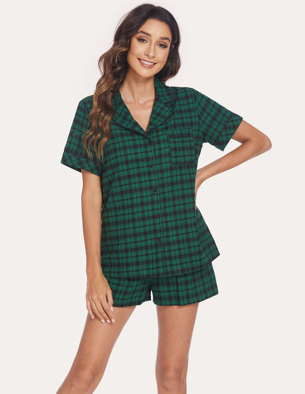 Ekouaer Soft Cotton Plaid Pajamas Set (US Only)