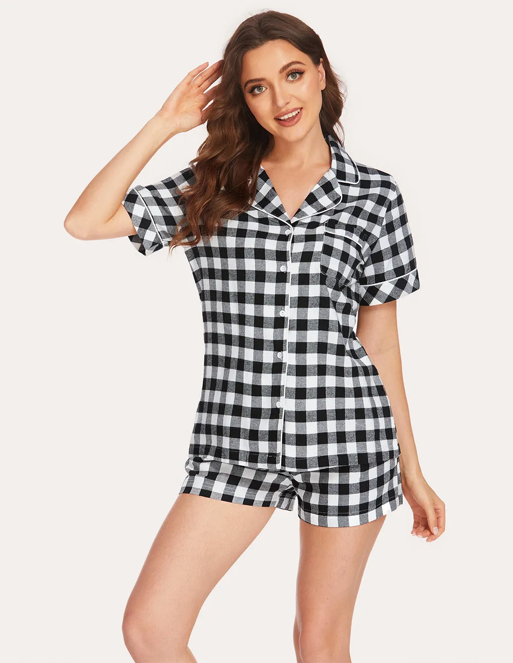 Ekouaer Soft Cotton Plaid Pajamas Set (US Only)
