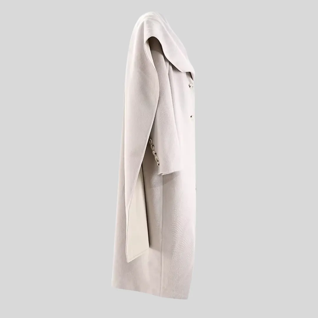 Elegant  Scarf Collar Loose Overcoat - Beige