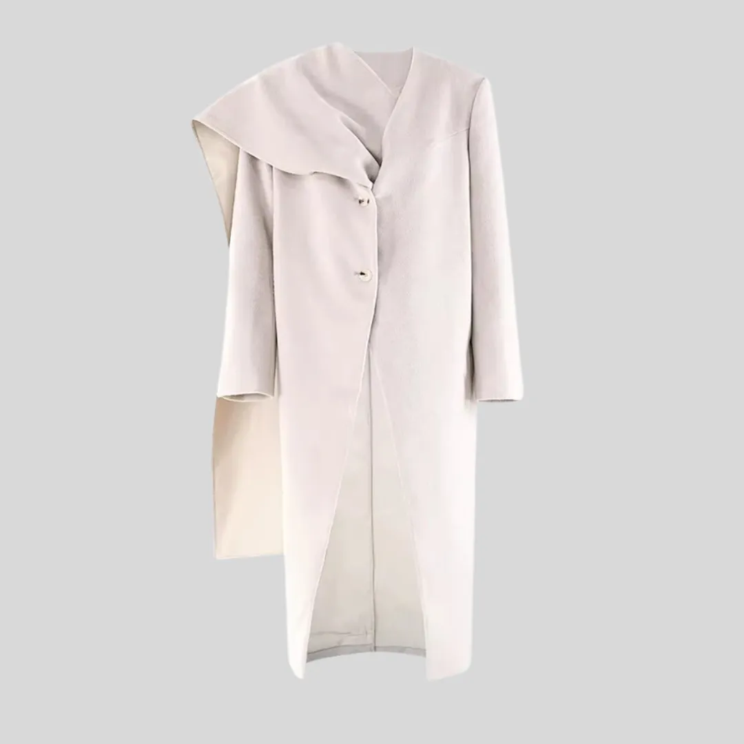 Elegant  Scarf Collar Loose Overcoat - Beige