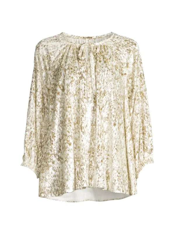 Elie Tahari blouse with teardrop neckline, raglan, white gold