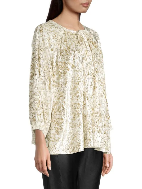 Elie Tahari blouse with teardrop neckline, raglan, white gold