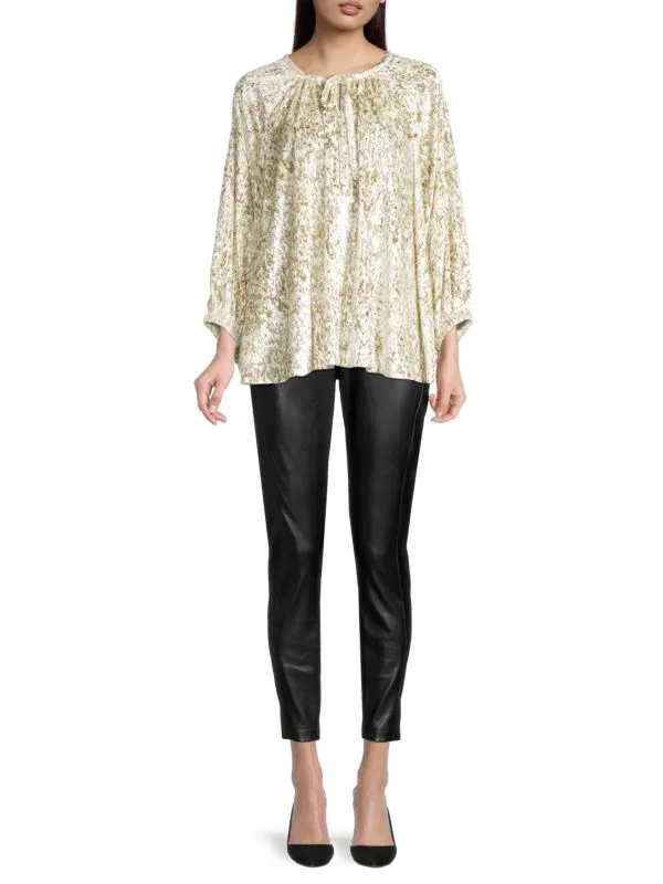 Elie Tahari blouse with teardrop neckline, raglan, white gold