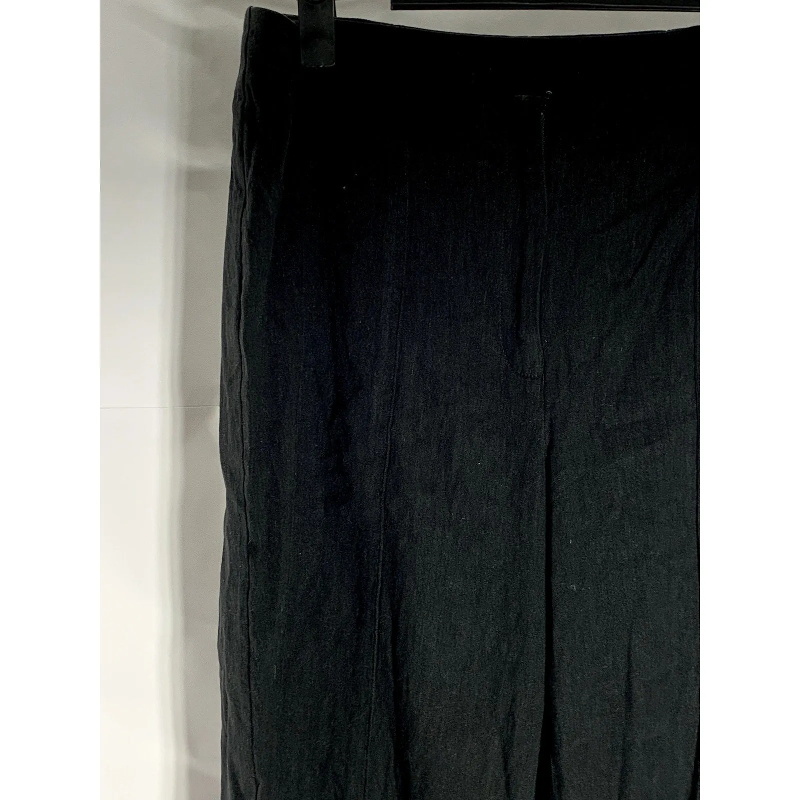 ELYWOOD Women's Black Solid Linen-Blend Wide-Leg Pants SZ S