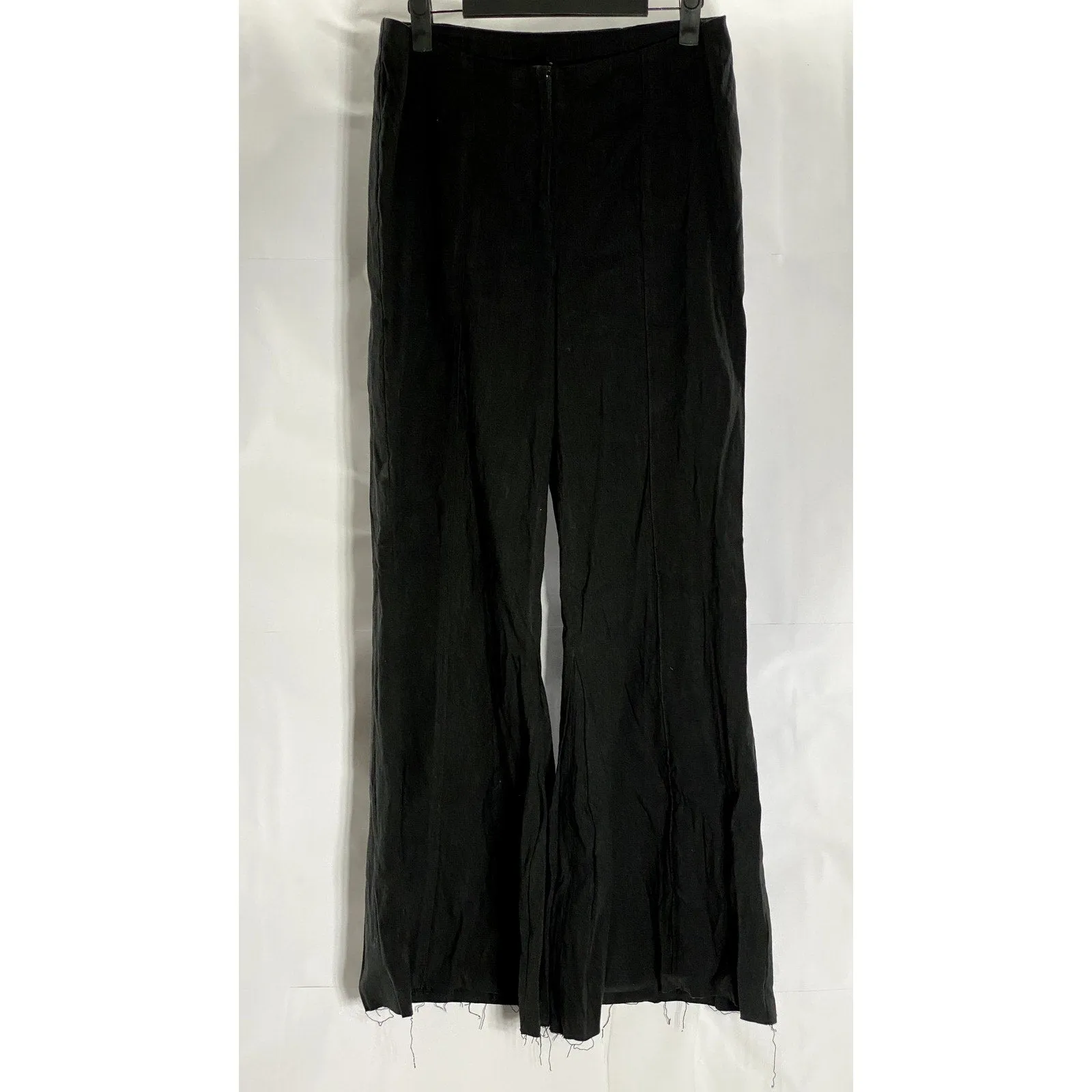 ELYWOOD Women's Black Solid Linen-Blend Wide-Leg Pants SZ S