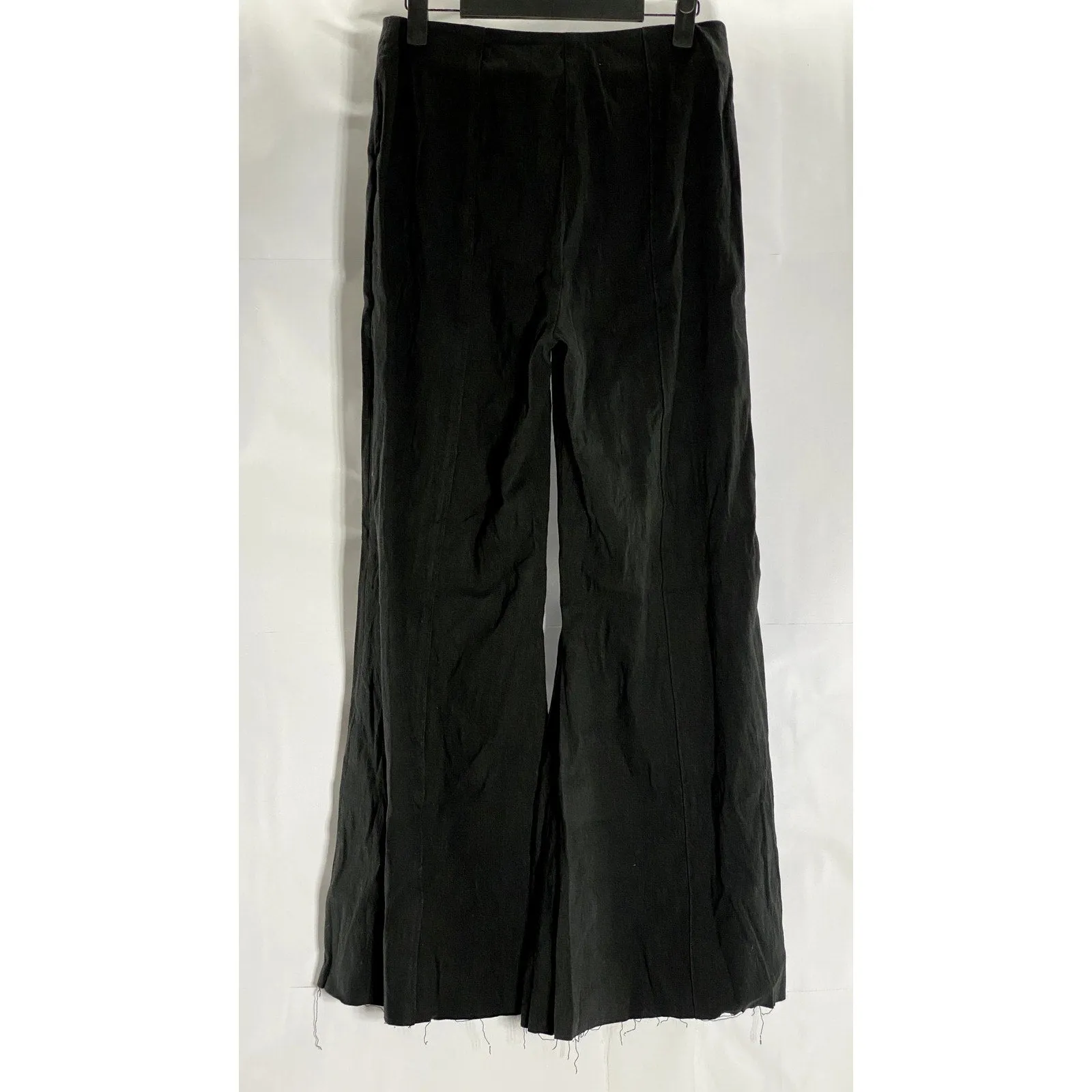 ELYWOOD Women's Black Solid Linen-Blend Wide-Leg Pants SZ S