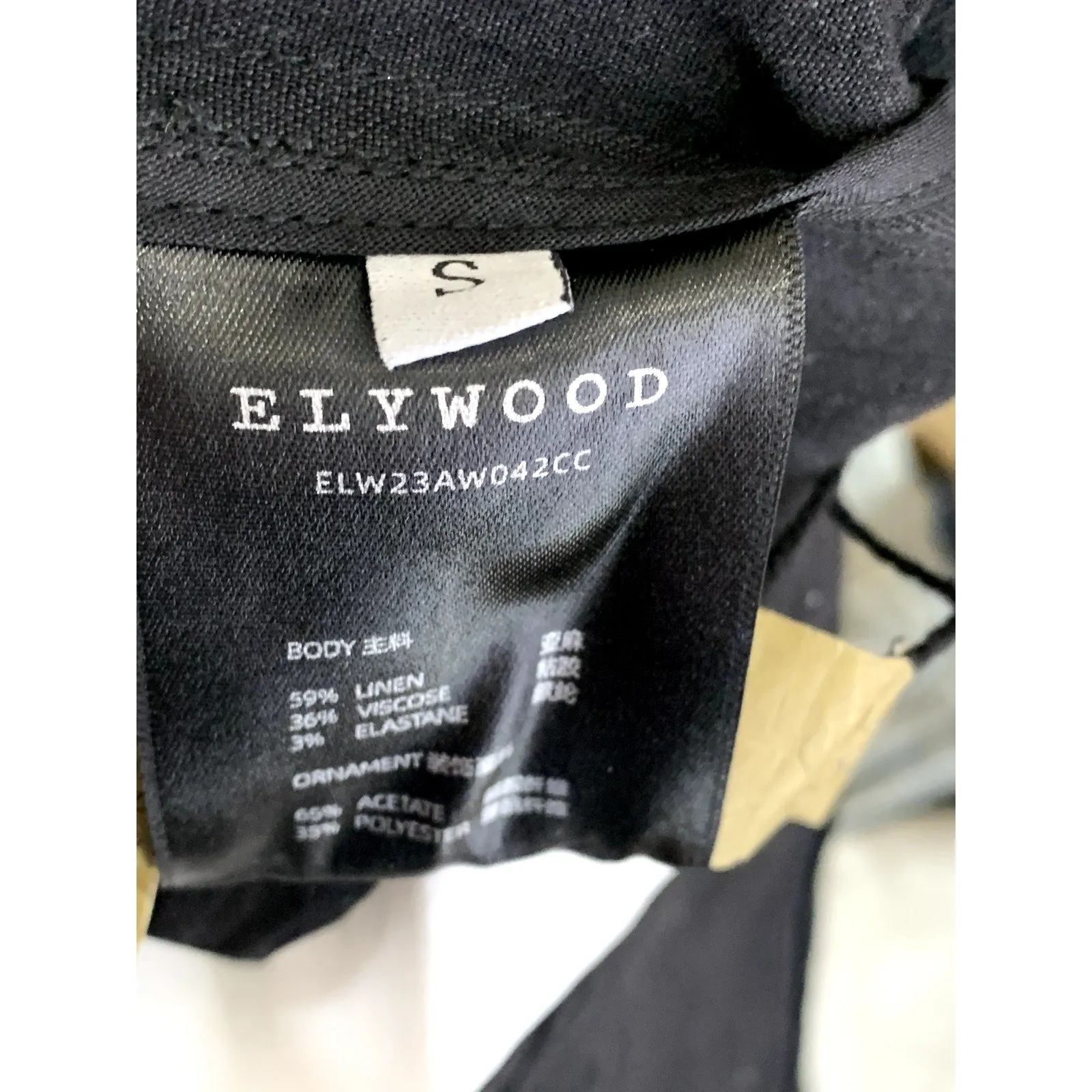 ELYWOOD Women's Black Solid Linen-Blend Wide-Leg Pants SZ S