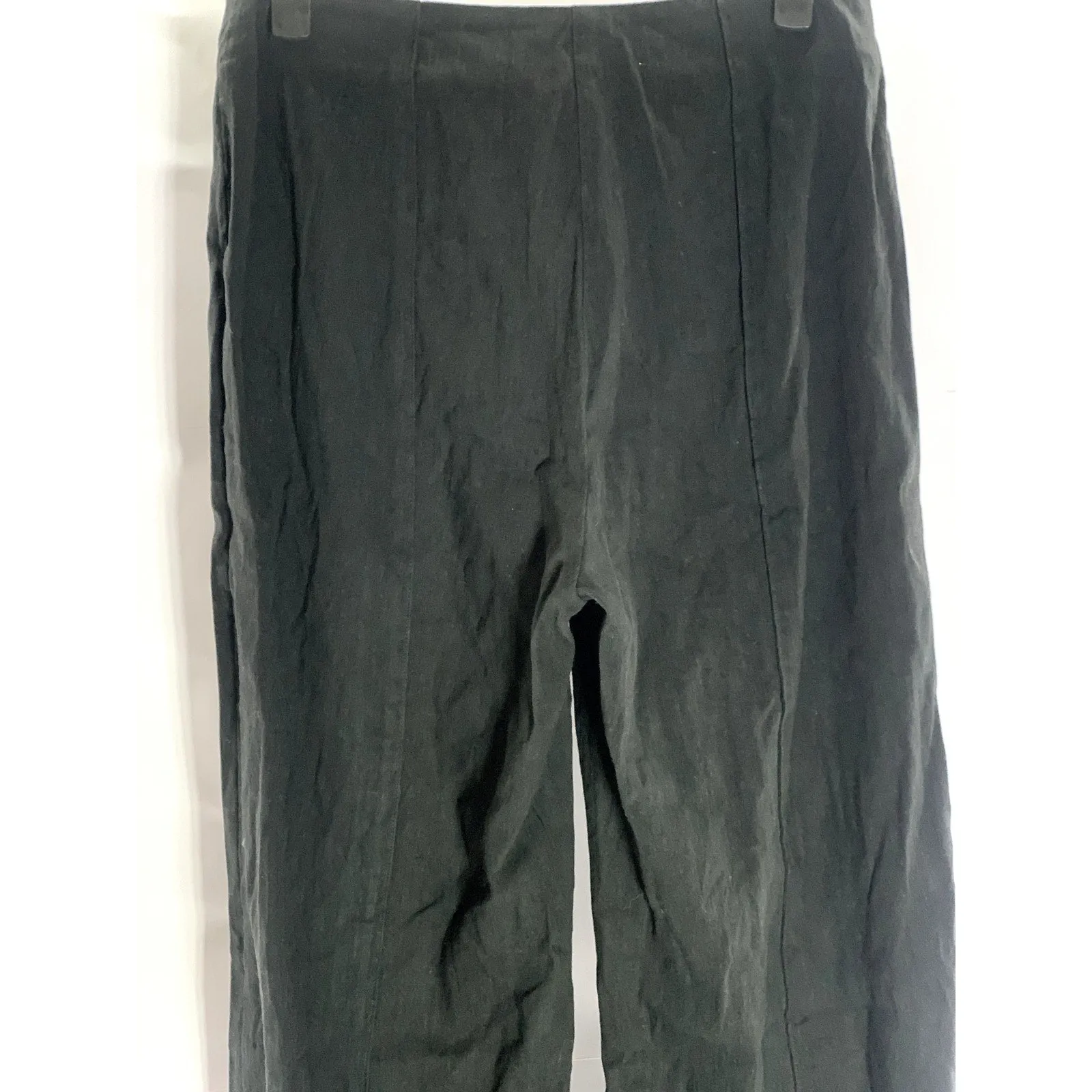 ELYWOOD Women's Black Solid Linen-Blend Wide-Leg Pants SZ S