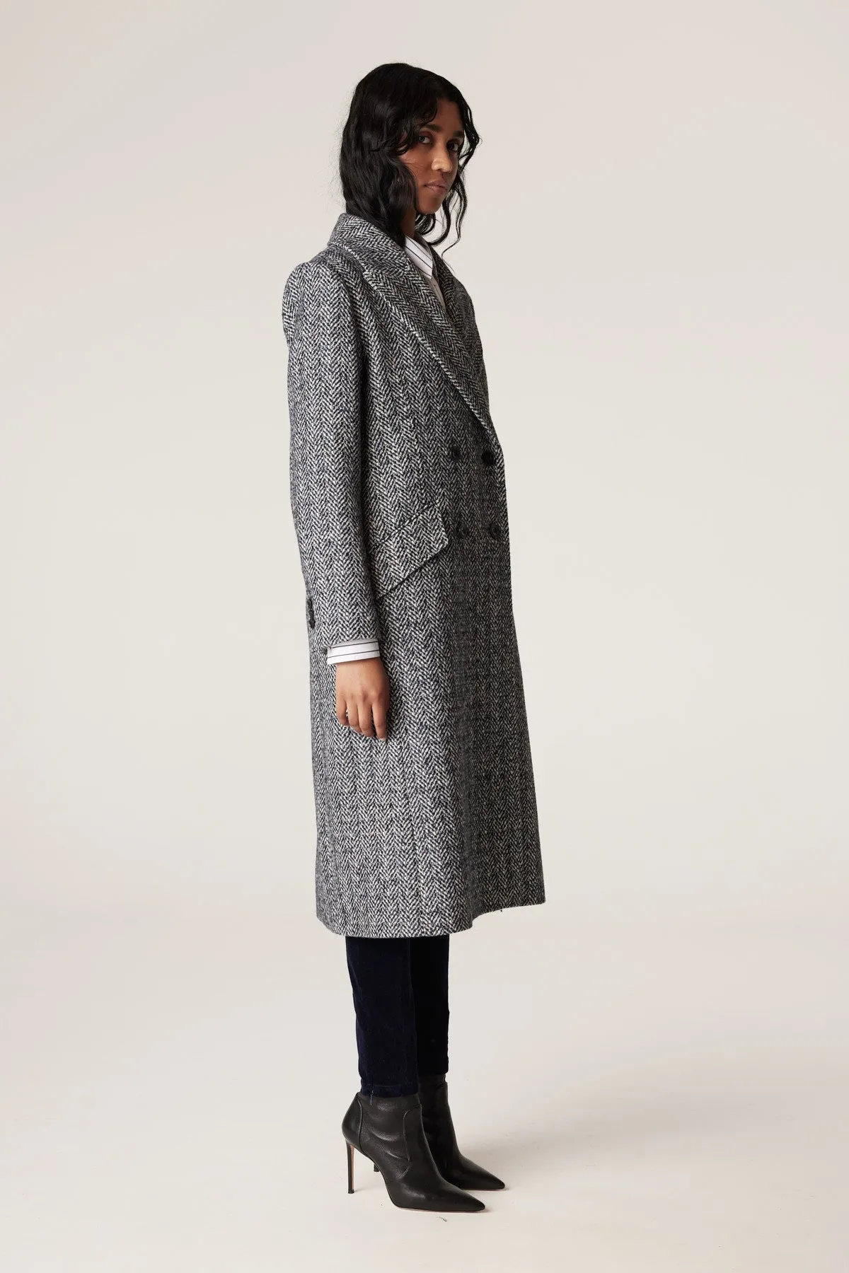 Emma Herringbone Coat | Blue Herringbone