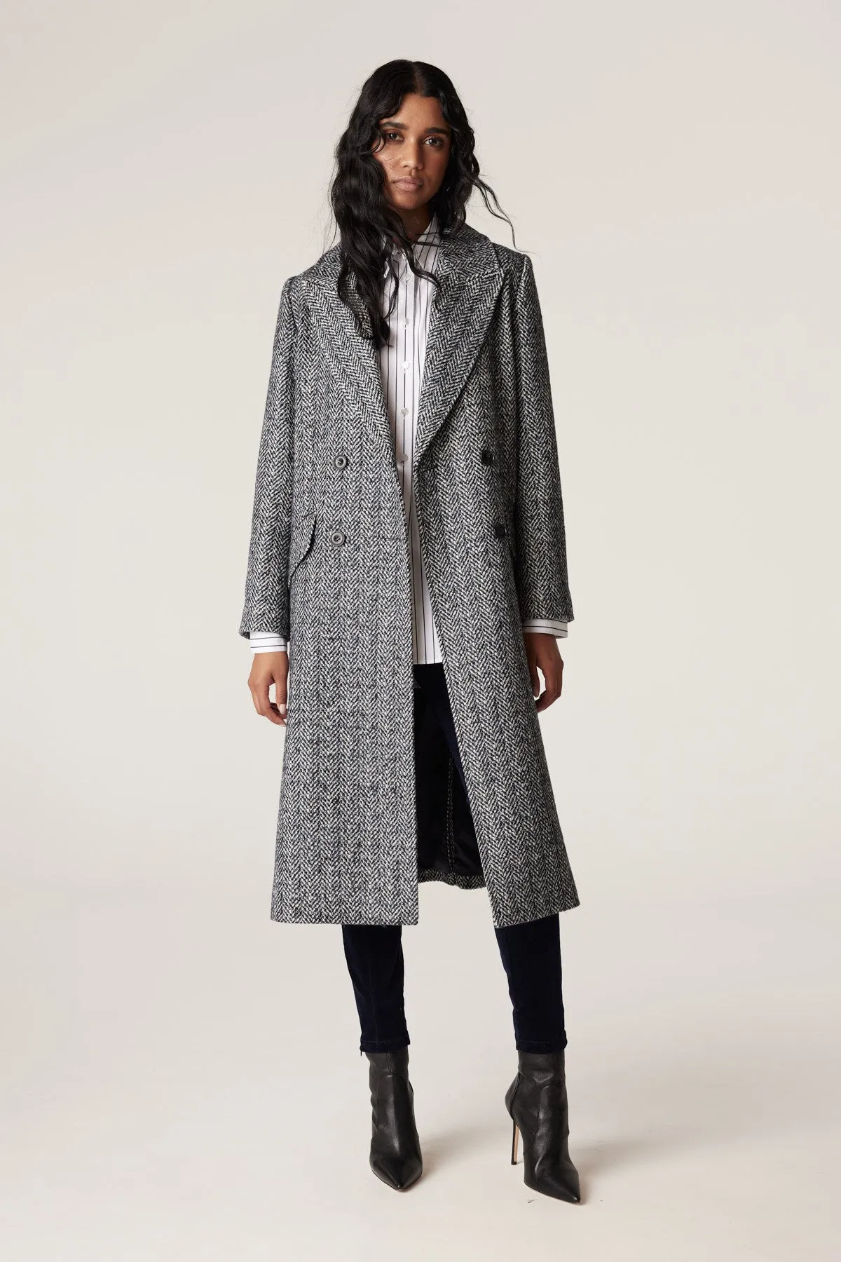 Emma Herringbone Coat | Blue Herringbone