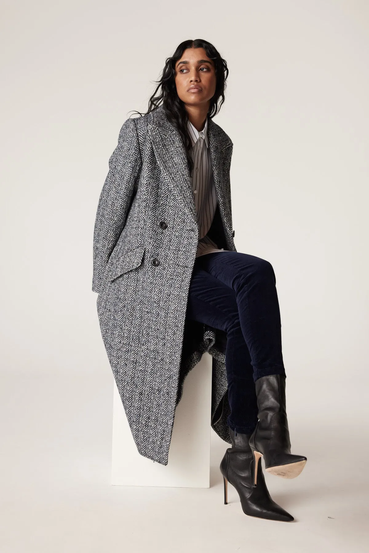 Emma Herringbone Coat | Blue Herringbone