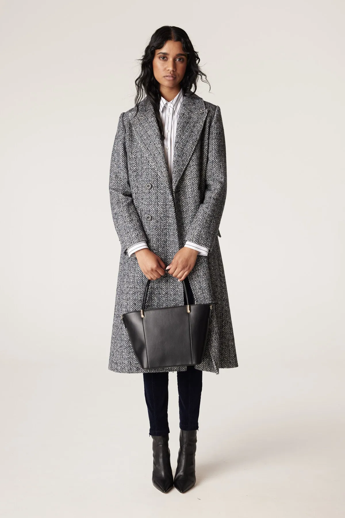 Emma Herringbone Coat | Blue Herringbone