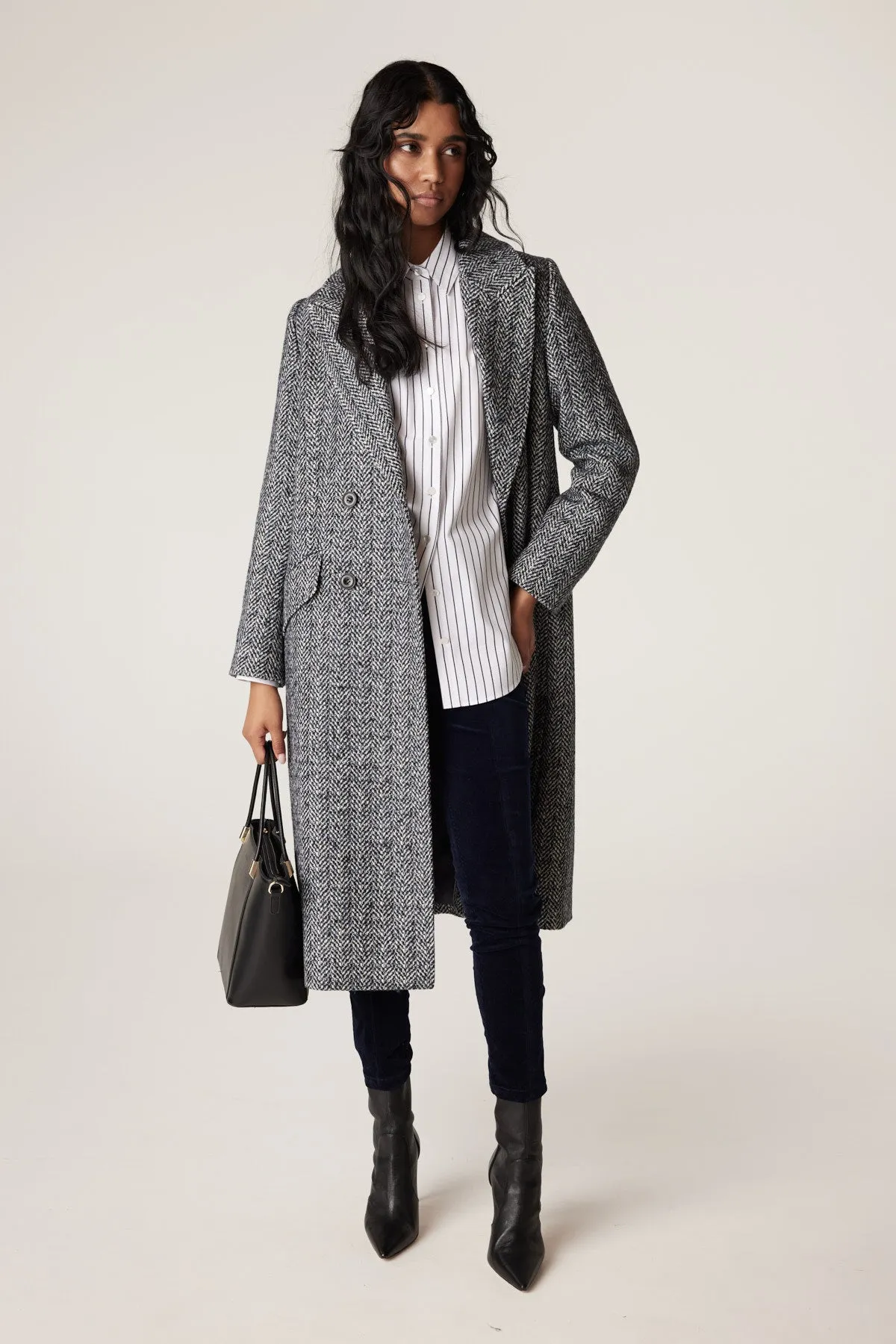 Emma Herringbone Coat | Blue Herringbone
